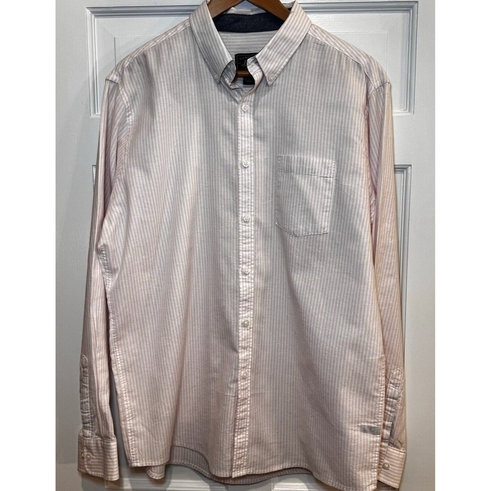 G.H. Bass & Co Mens Size L White Pink Striped Long Sleeve Button Up Shirt